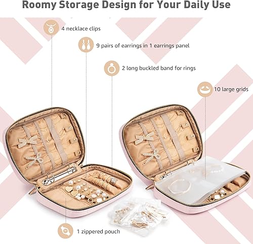 Miniatura 3 de Allinbag Bolsa organizadora de joyas de viaje con 5 páginas grandes transparentes y 10 rejillas, organizador de collares de viaje transparente y