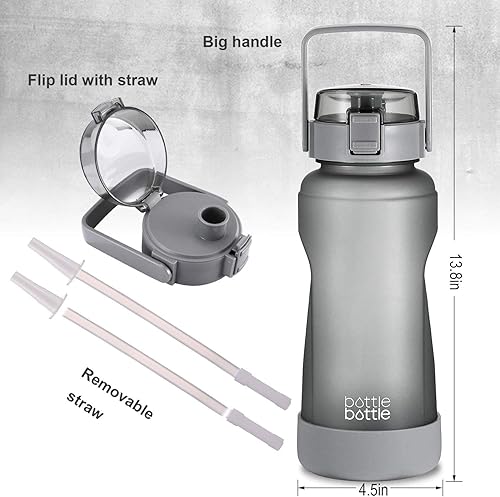 Miniatura 2 de bottlebottle botella de agua motivacional de 64onzas con marcas para los horarios y pajilla, con base protectora de silicona, para entrenamiento y