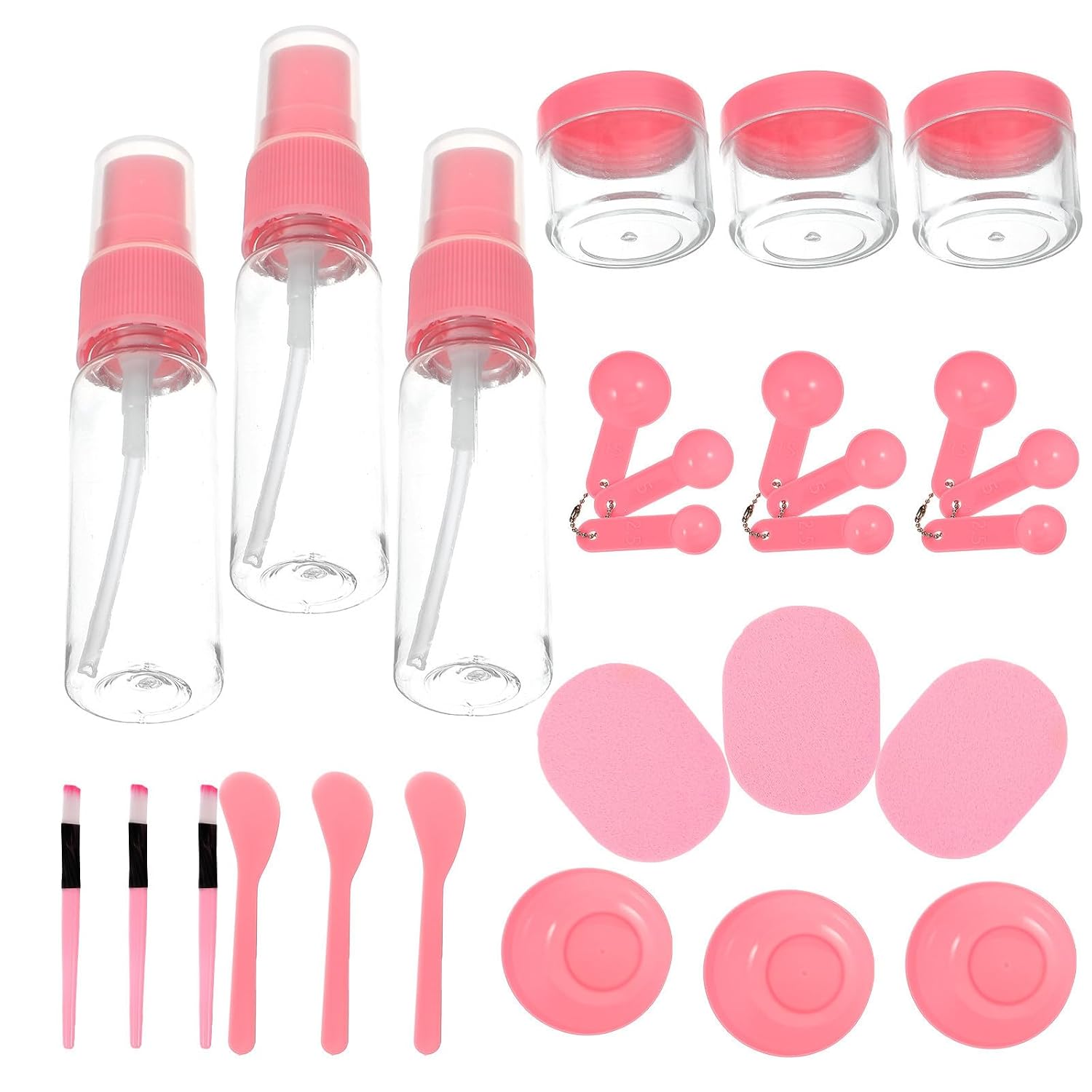 Toyvian DIY Facial Mask Tool Set Convenient for Daily Use 27 Pcs and Easy to Clean with Pink Plastic Mixing Bowl and Brush Kit and Ladies Beauty Care