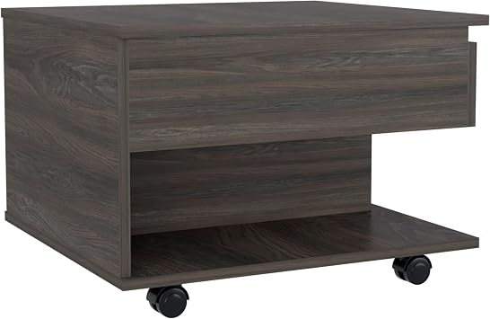 Tuhome Luanda Lift Top Coffee Table with Hidden Drawer for Storage, Two Bottom Shelves Smoked Weathered Oak