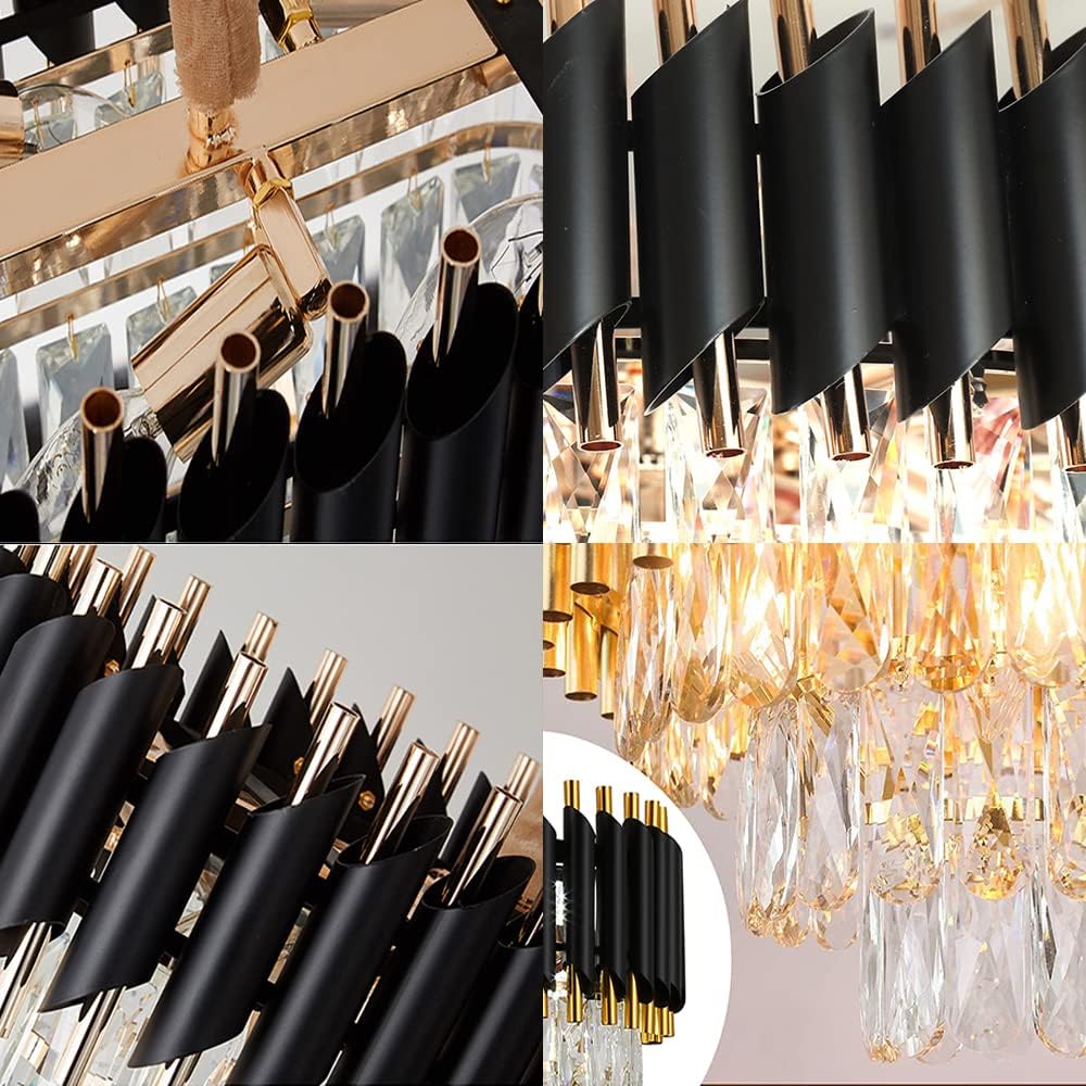 Crystal Chandelier, 40inch Modern Ceiling Lights Flush Mount Black Pendant Light Fixture for Bedroom Living Room Dining Indoor Lighting,Hanging Lamp Close to Ceiling Light,Included Bulb