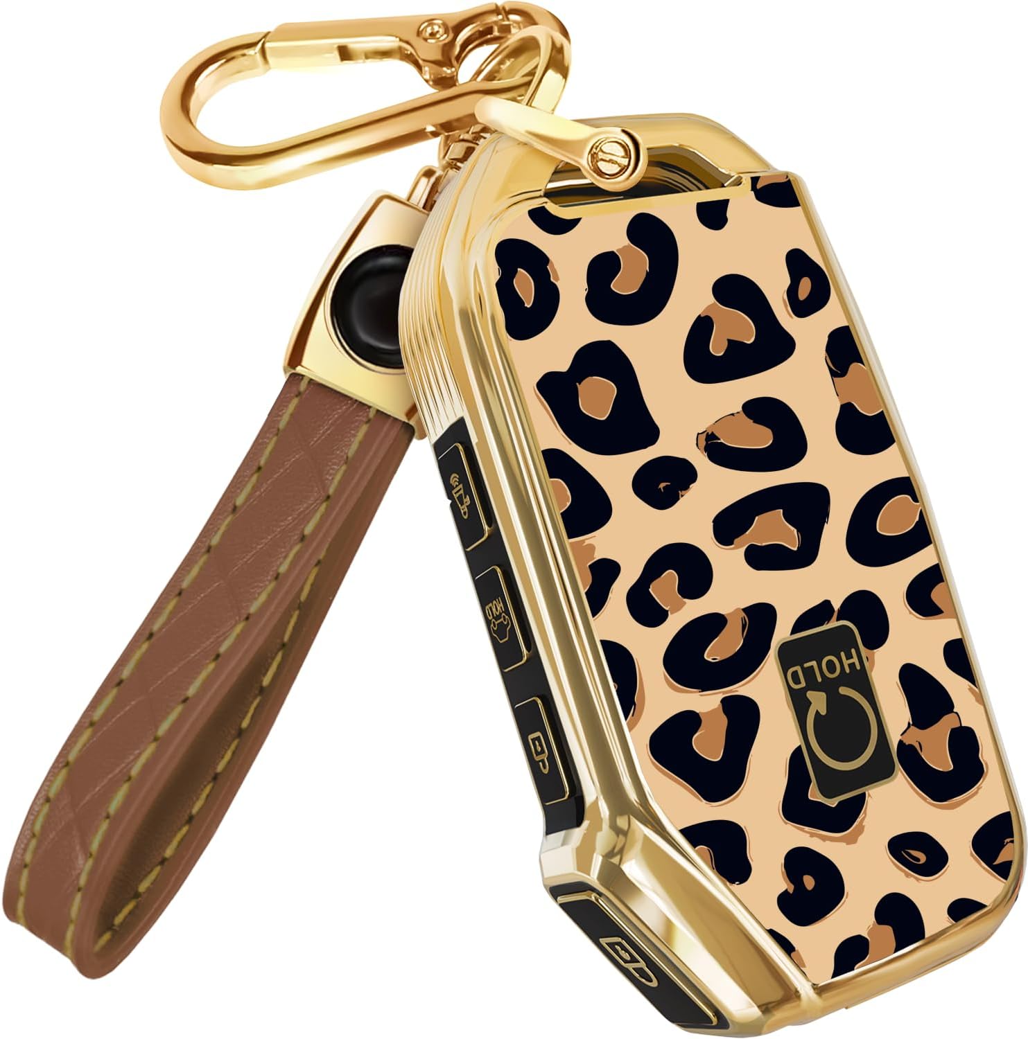 Lucrum Key Fob Cover for Kia, TPU KeyFob Case & Leather Keychain | Fits NOT FLIP Sportage Soul Forte Telluride EV6 Niro K5 Stinger, 5 Button Keyfob Case (2018-2025) - Leo Vibe
