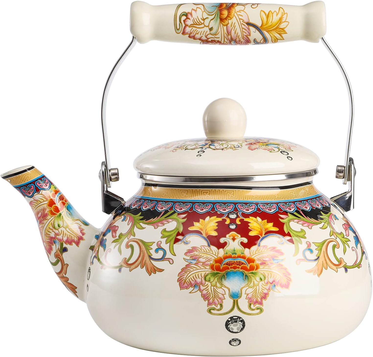Yarlung 2.5 Quart Enamel Tea Kettle for Stovetop, Vintage Floral Teakettle Enamel on Steel Teapot with Ceramic Handle for Hot Water, No Whistling