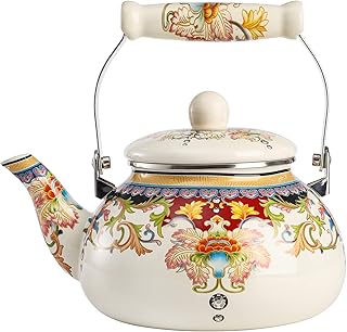 Yarlung 2.5L Enameled Teakettle with Ceramic Handle, Steel Teapot Floral Colorful Tea Kettle for Stovetop, Hot Water, No W...