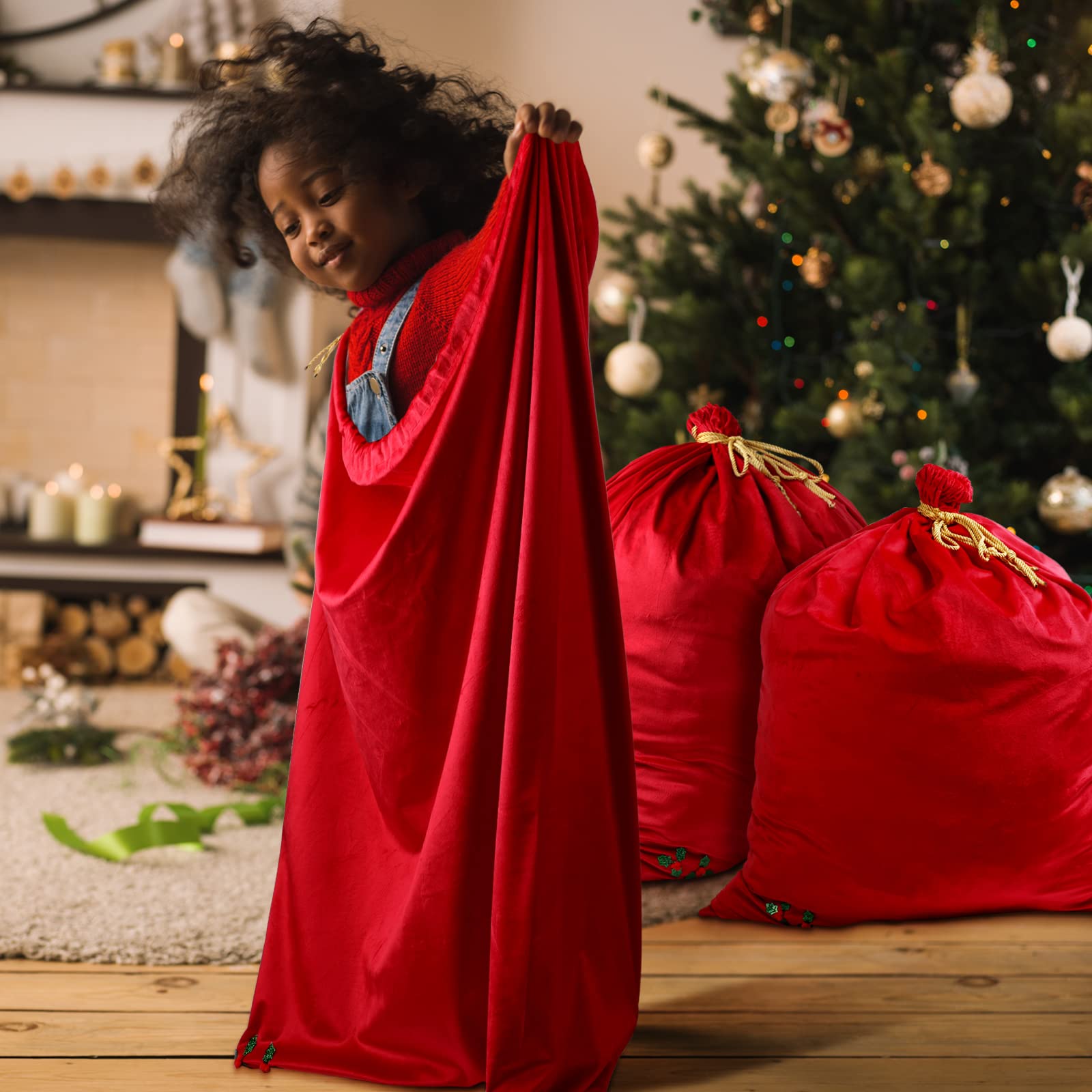 Eccliy Bolsa de regalo de Navidad de 36 x 27 pulgadas, bolsa de terciopelo rojo con cordón para regalos de fiesta de Navidad, suministros de regalo de fiesta de vacaciones (3)