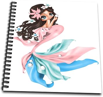 Memory Book 12 x 12 inch - Cute Brunette Mermaid In Pink and Aqua Illustration Illustrations