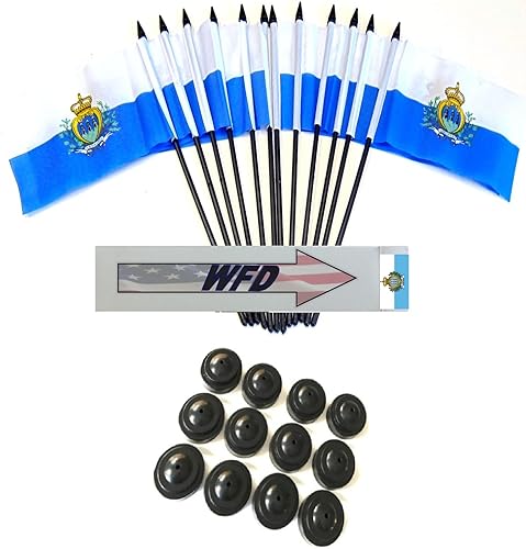 Miniatura 91 de Una docena de banderas y bases de escritorio Nauru, 12 banderas de poliéster en miniatura para oficina y pequeñas con 12 soportes negros Banderas