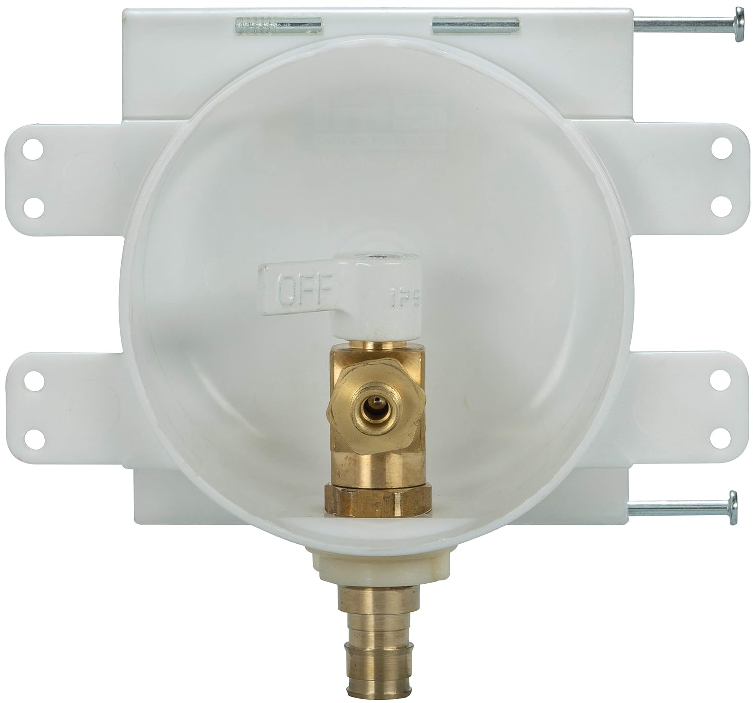Water-Tite 87995 Mini Round Ice Maker Outlet Box - Quarter-Turn Brass Valve, 1/2-Inch ASTM F1960 Connection, White Plastic