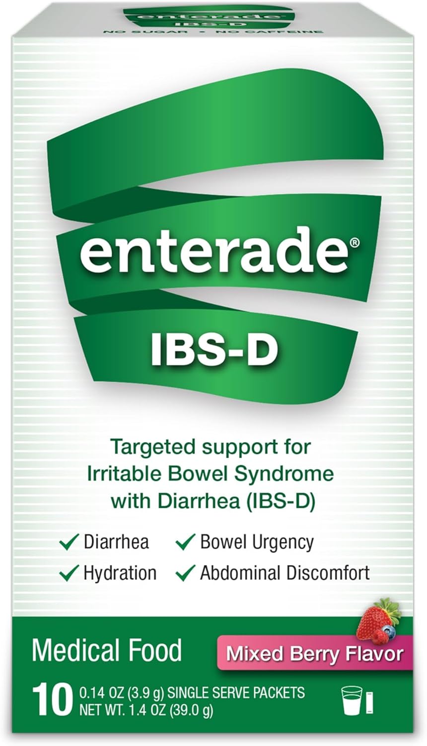 enterade IBS-D Powder Packets for IBS Relief of Symptoms from Irritable Bowel Syndrome with Diarrhea (IBS-D) - Mixed Berry, 1 Pack of 10 Single-Serving Powder Packets