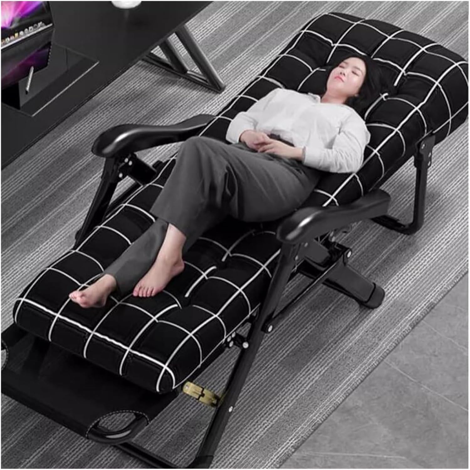 Chair Zero Gravity Chair, Lawn Folding Reclining Chair Outdoor, Patio Lounger Beach Chair, Deck Chairs Folding Portable Chaise with Detachable Headrest and Cup Holder (Color : /Black a)