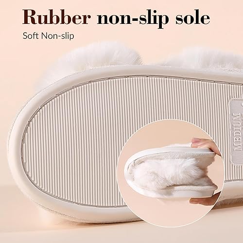 Miniatura 5 de Pantuflas - Pantuflas para mujer de interior, pantuflas peludas para mujer, pantuflas de banda cruzada para interiores y exteriores, pantuflas
