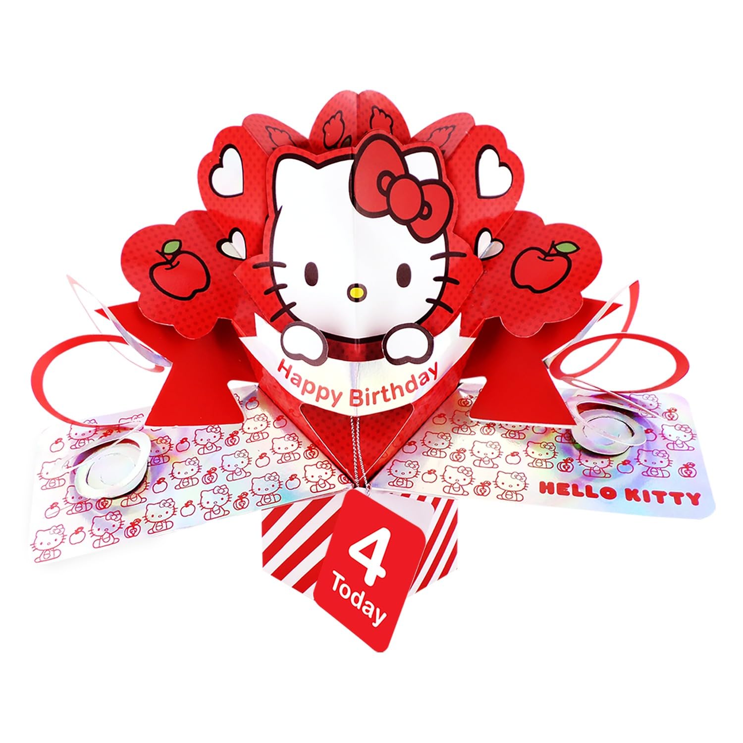 Second Nature Pop Ups Hello Kitty 3D Pop Up 4th Birthday Card Cute 4 Today Keepsake Card For Her Collectable Greeting Card - Vibrant Colours, Cat Design, Hello Kitty Fan, Eco-Friendly, Keepsake