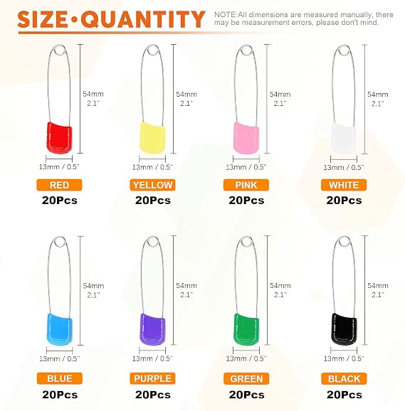 160Pcs 2 Inch Plastic Head Safety Pin Premium Large Safety Pin for Baby Cloth Diaper Pins (8 Colors)