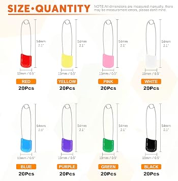 160Pcs 2 Inch Plastic Head Safety Pin Premium Large Safety Pin for Baby Cloth Diaper Pins (8 Colors)