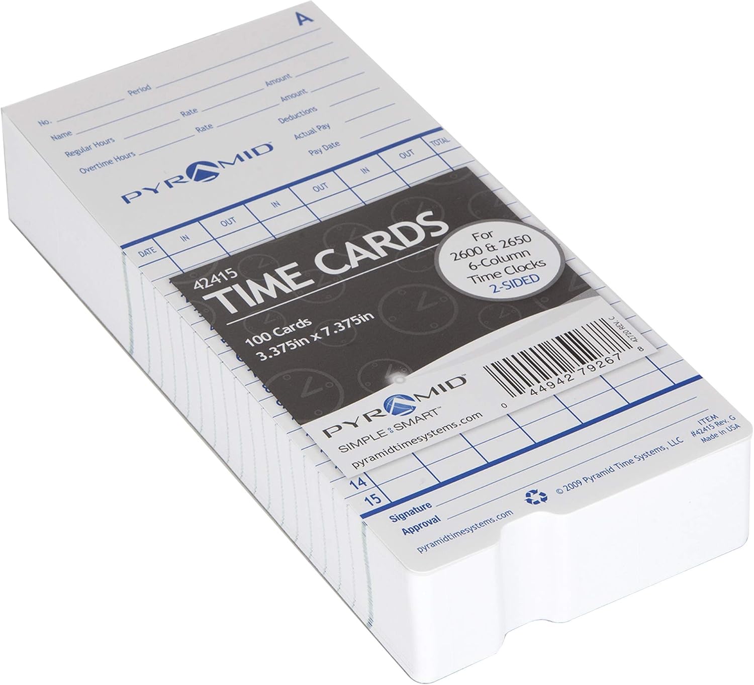 Pyramid Time Systems 42415MB 1,000 Count Genuine and Authentic Time Cards for Pyramid Time Systems models 2600 and 2650 Time Clocks, 1,000 per pack, time cards