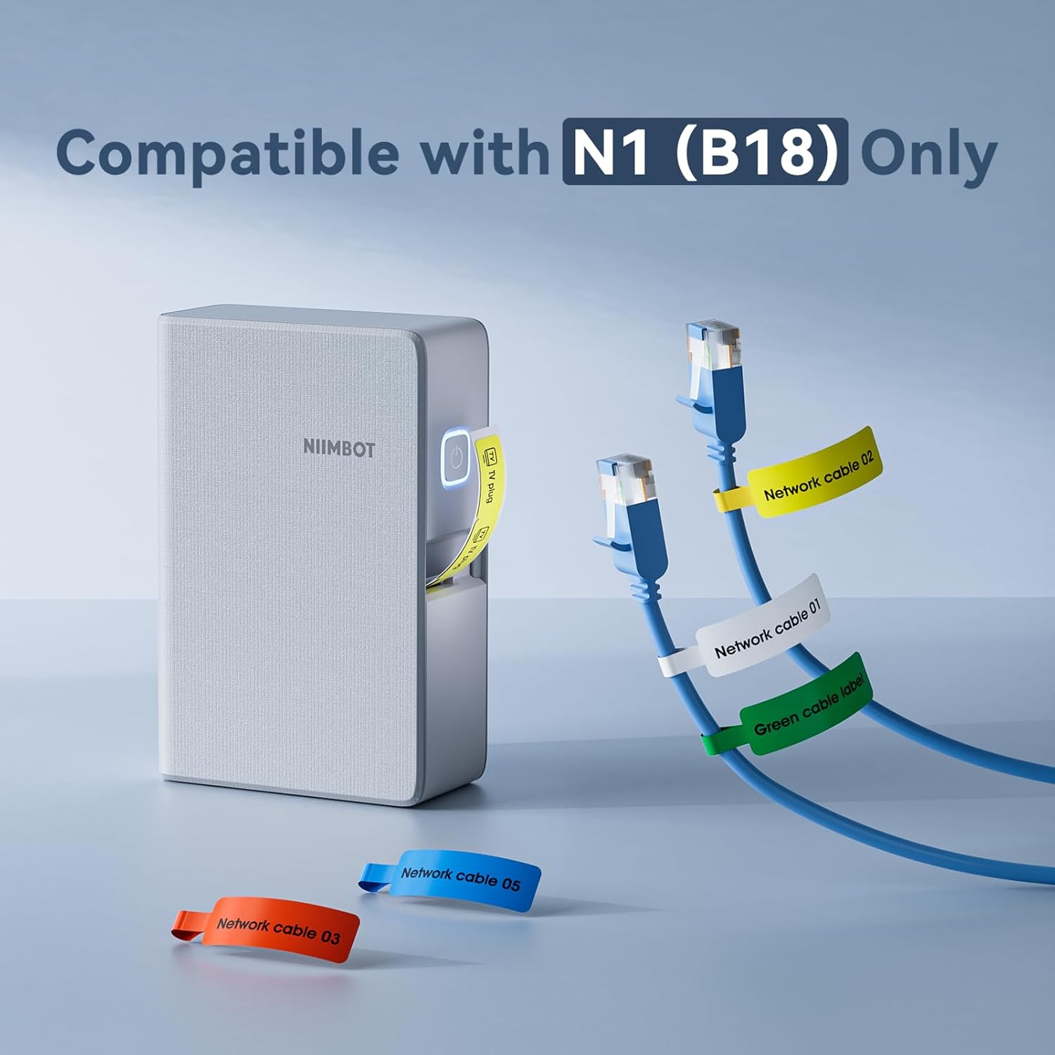 NIIMBOT Thermal Transfer Cable Labels 0.49" x 4.29", for N1(B18) Label Maker, PET Material, Waterproof and High-Temperature Resistance, Long Storage Time, 1 Roll of 60, White - Image 9