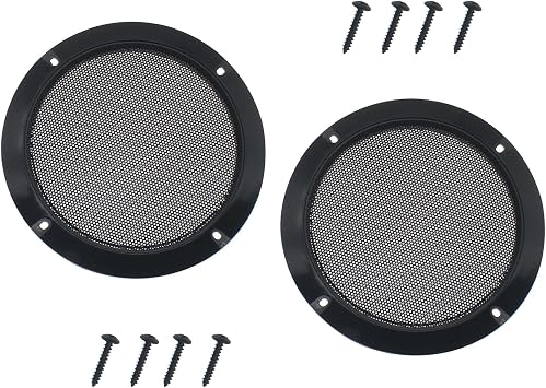 FDXGYH 2 Pack 4 Inch Speaker Grills Cover Metal Mesh Grill Horn Guard Protector Cover with Mounting Screws for Home/Car Audio [Black]