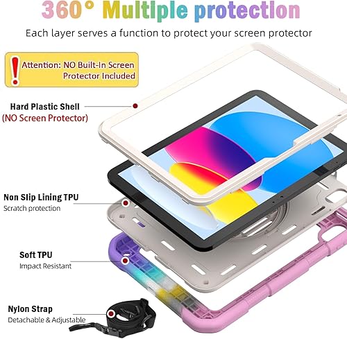 Miniatura 3 de BMOUO Funda para iPad (A16) 11 generación de 11 pulgadas 2025iPad 10 generación de 10.9 pulgadas 2022, soporte giratorio 360 y soporte para lápices
