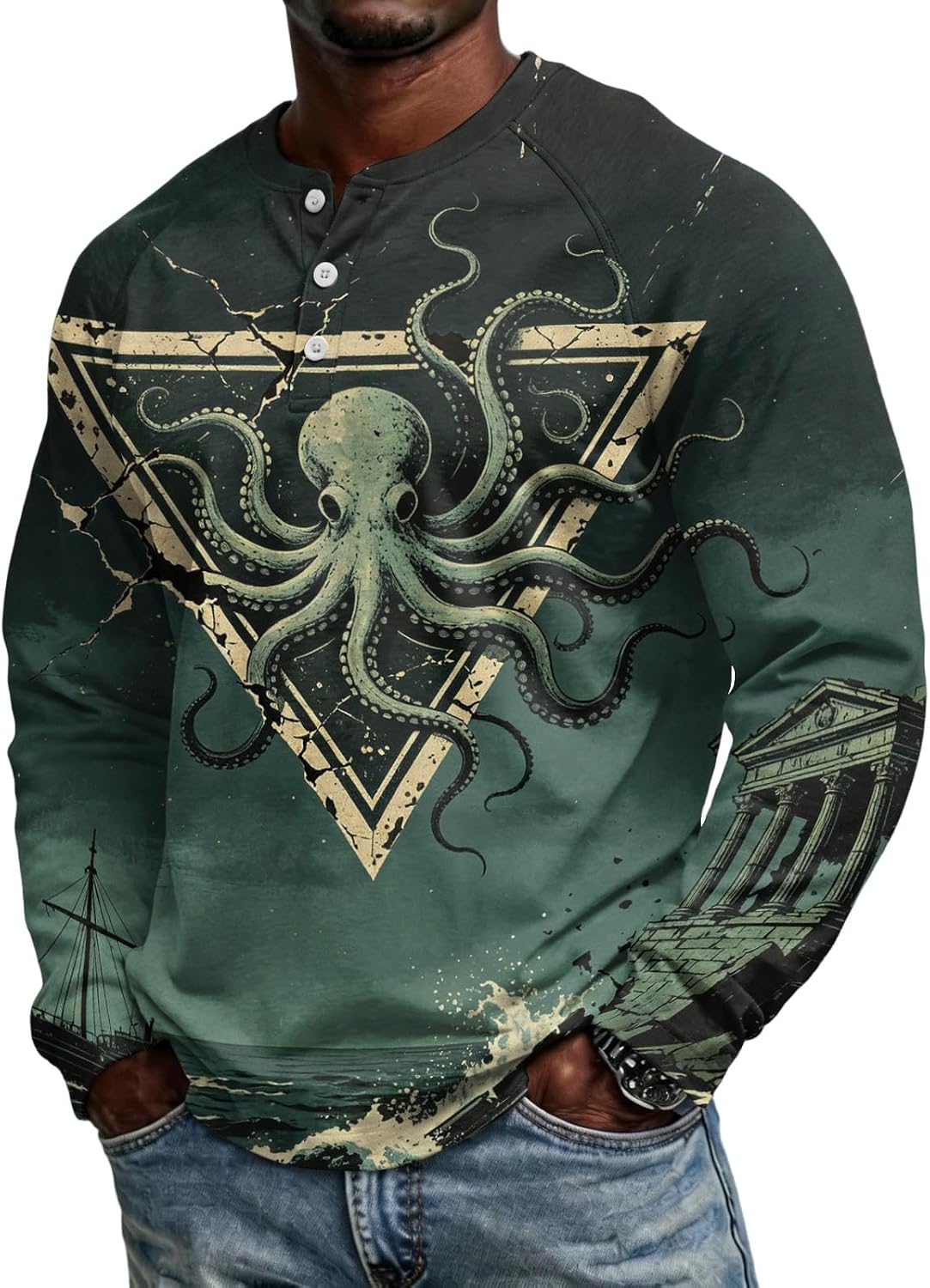 Men's Long Sleeve T-Shirt Halloween Casual Henley Shirts
