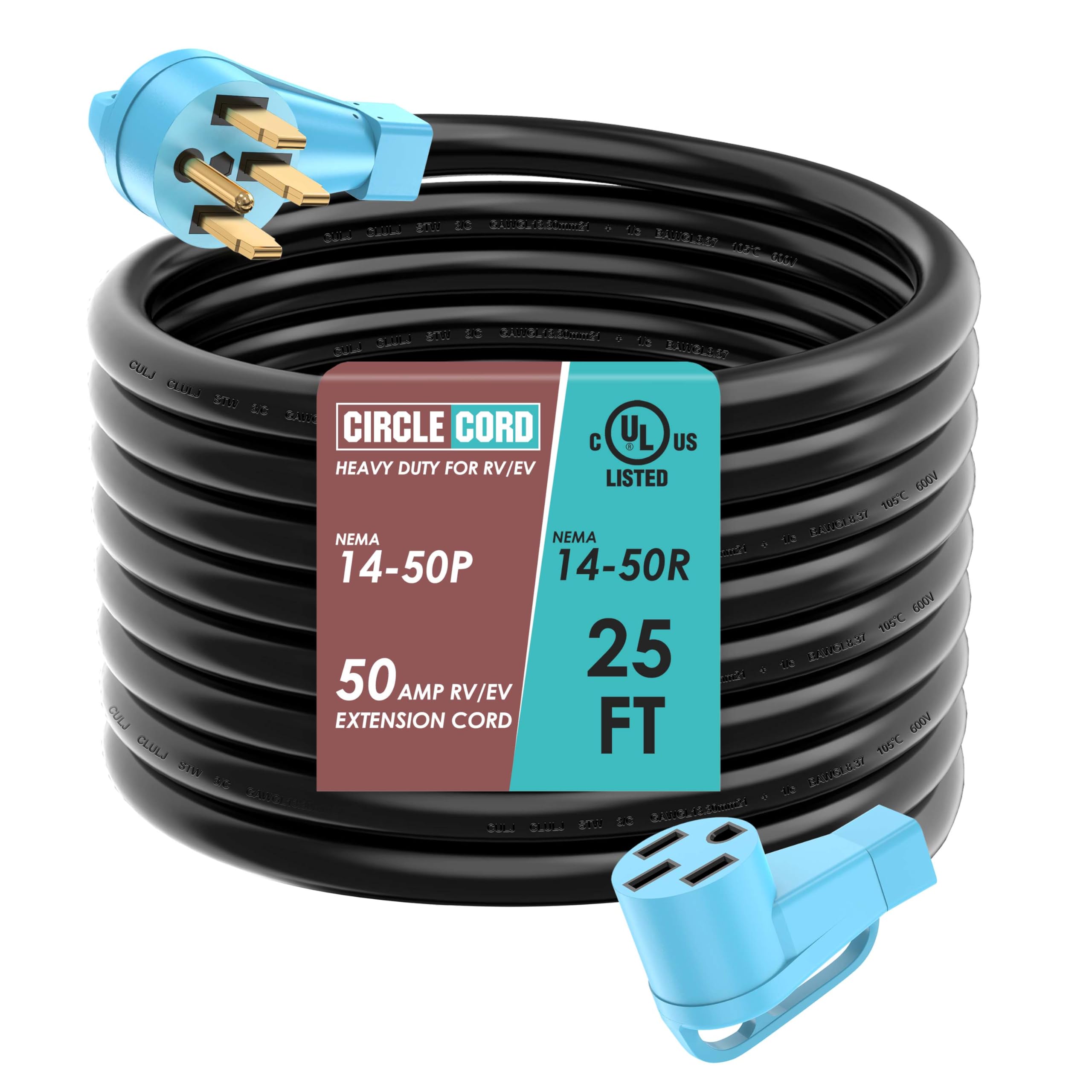 PlugSaf 50A Outdoor-Verlängerungskabel 20m – Wasserdicht & Robust Für Wohnmobile, Elektroautos & Camper