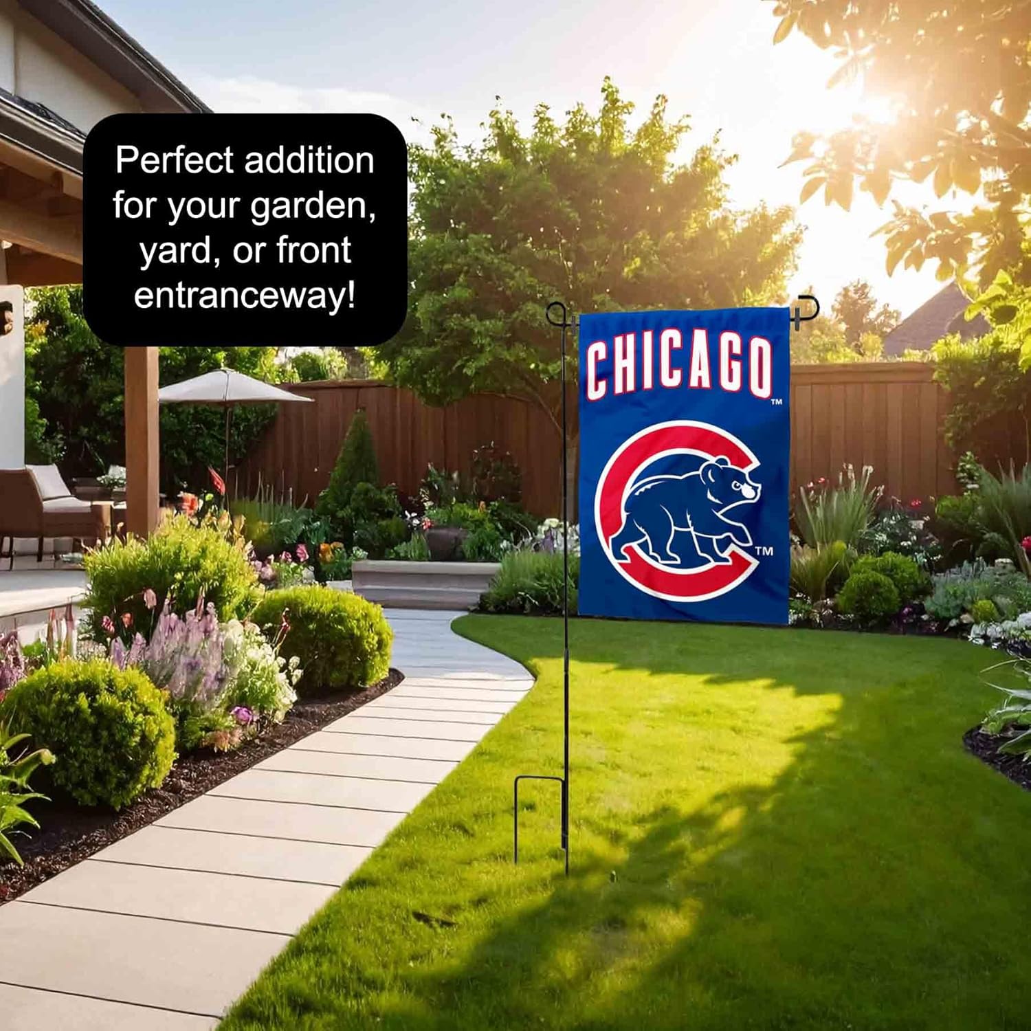 Chicago Baseball Walking Bear Garden Flag with Stand Holder - Image 4