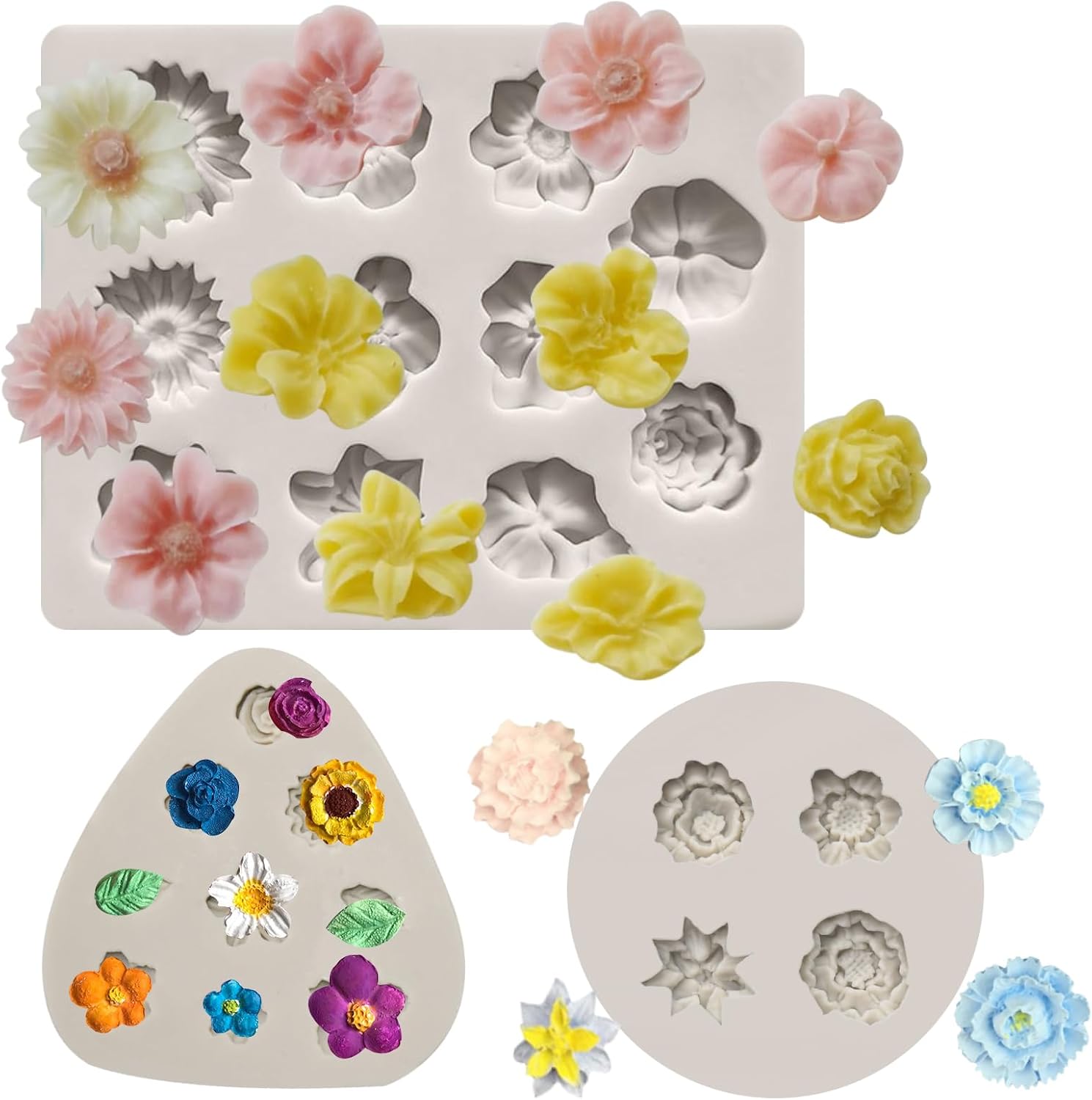 Flower Polymer Clay Molds, 3 Pieces Polymer Clay Molds for Jewelry Making, Daisy Miniature Flower Silicone Molds Ceramic Pottery Clay Mold for Ceramic Pottery Clay Mold