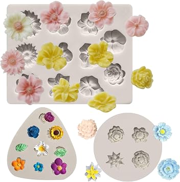 Flower Polymer Clay Molds, 3 Pieces Polymer Clay Molds for Jewelry Making, Daisy Miniature Flower Silicone Molds Ceramic Pottery Clay Mold for Ceramic Pottery Clay Mold
