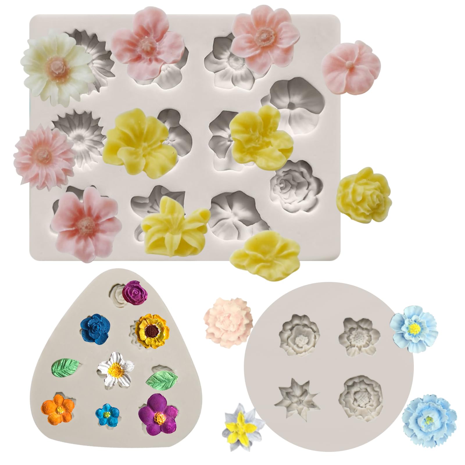 Flower Polymer Clay Molds, 3 Pieces Polymer Clay Molds for Jewelry Making, Daisy Miniature Flower Silicone Molds Ceramic Pottery Clay Mold for Ceramic Pottery Clay Mold