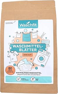Waschmittelblätter Ohne Duft, 60 Blätter für bis zu 60 Wäschen, Sensitiv, nachhaltiges Waschmittel, löst sich vollständig auf, für bunte, helle & dunkle Wäsche, für Allergiker geeignet