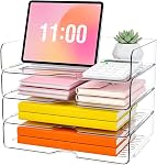 4-Tier Acrylic Paper Tray Organizer, Clear Stackable Desk Organizers for Documents, Letters, A4 Papers, Office Storage Organizers