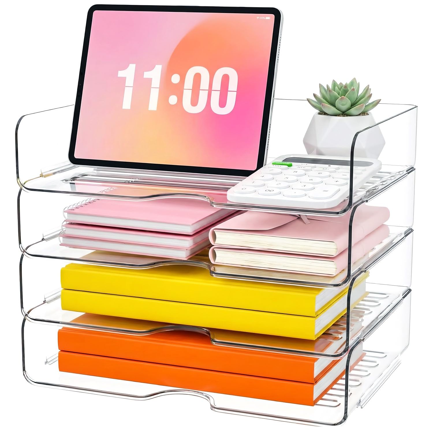 4-Tier Acrylic Paper Tray Organizer, Clear Stackable Desk Organizers for Documents, Letters, A4 Papers, Office Storage Organizers image 7
