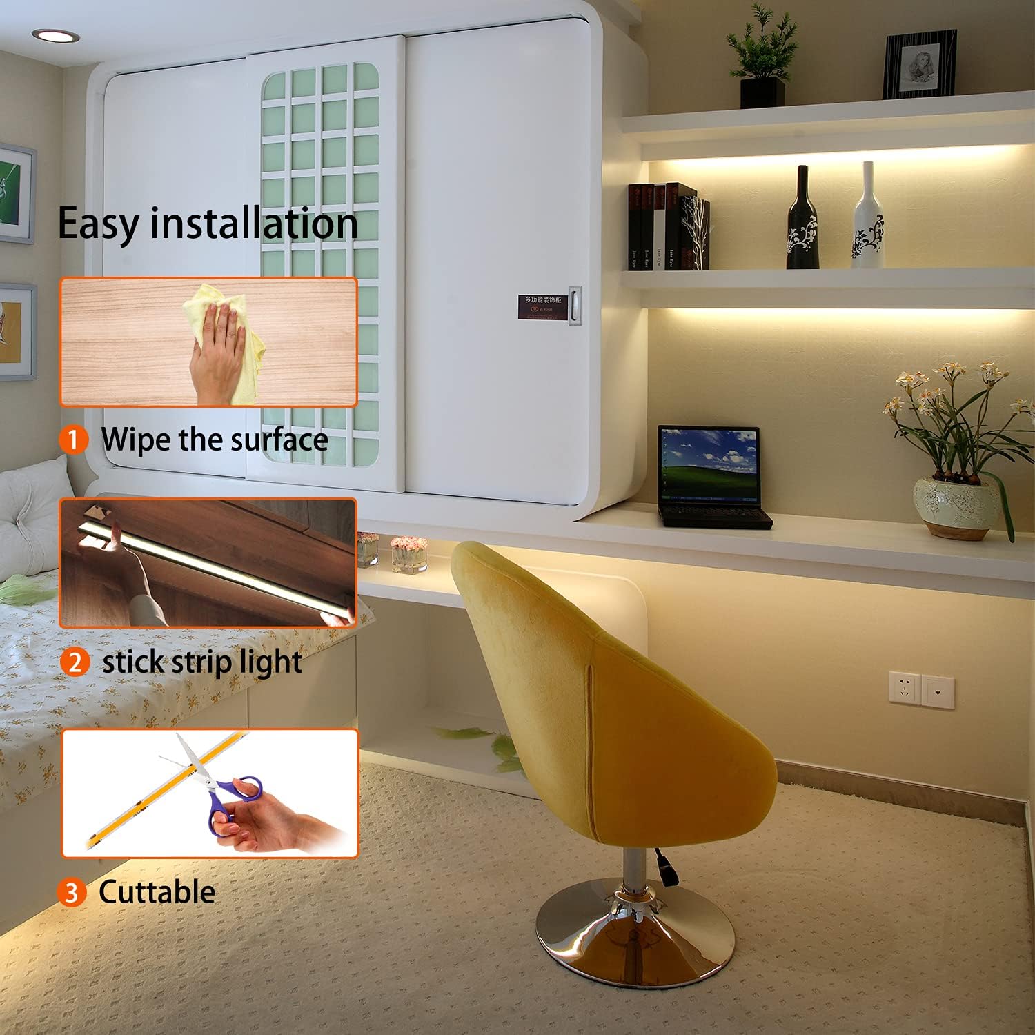 LED Strip Lights 32.8FT,Dimmable cob led Strip with Adapter and Remote,Superbright 24V led Tape,CRI90+,2700K Warm White led Strips,Indoor Perfect for Cabinet,Room,Kitchen,TV,Mirror