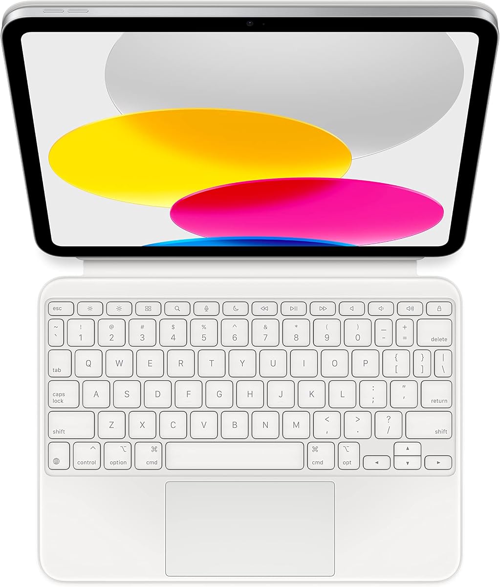 Magic Keyboard Folio: iPad Keyboard and case for iPad (A16 and 10th Generation), Detachable Two-Piece Design that attaches magnetically, Built-in trackpad, US English – White | Detachable keyboard with trackpad and 14-key function row for typing, navigation and protection