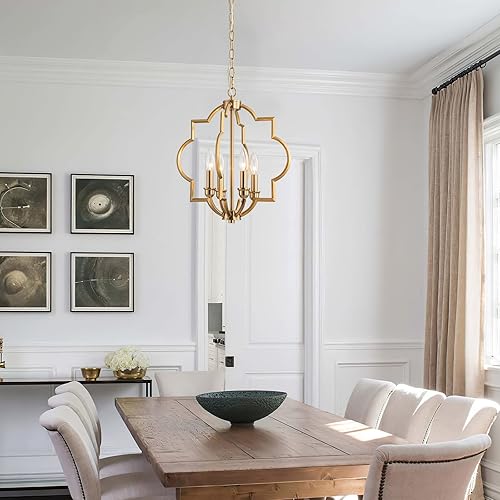Miniatura 7 de ACANER Gold Farmhouse Chandelier Dining Room Light Fixture Kitchen Island Pendant Light Fixtures 4 Light Rustic Orb Geometric Ceiling Hanging