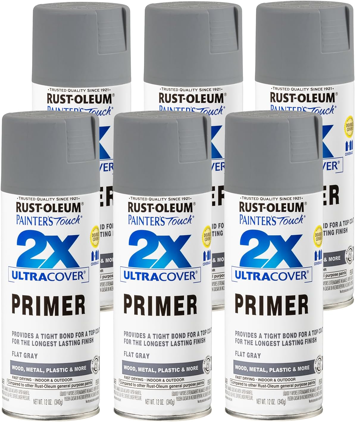 Rust-Oleum 249088-6 PK Painter's Touch 2X Ultra Cover, 6 Pack, Flat Gray Primer