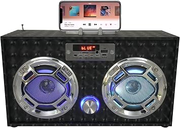 Retro Boombox Bluetooth Speaker, Music Player w/FM Radio & LED Lights