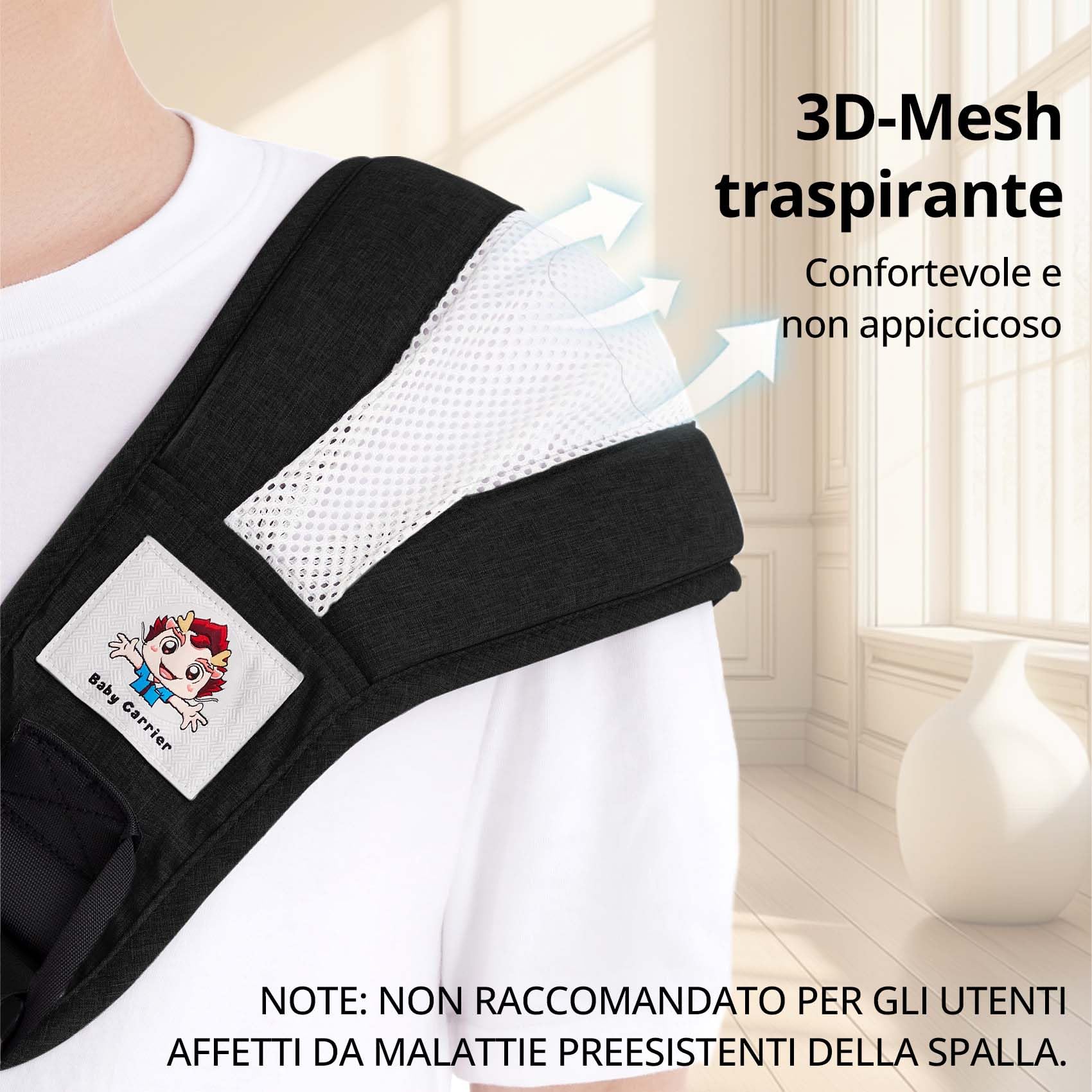 JOYNCLEON Portabebè Fisiologico da Neonato a Bambino, Fascia Portabebè Laterale con Spallone Extra Largo, Regolabile ed Ergonomico 0-36 Mesi, per Viaggi e Supporto Anca Sano (Nero)