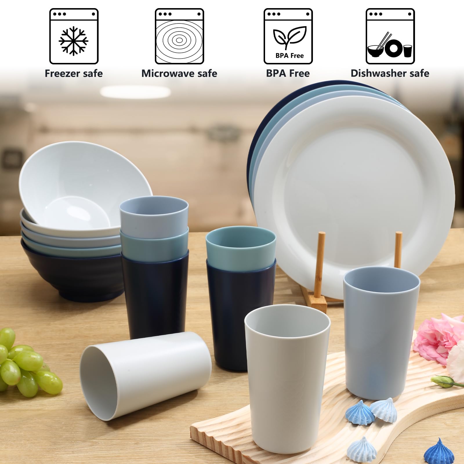 BEWOS Set di piatti di plastica da 10,2 pollici, 8 PACK, stoviglie senza BPA Piatti riutilizzabili per bambini,piatti di plastica leggeri per feste