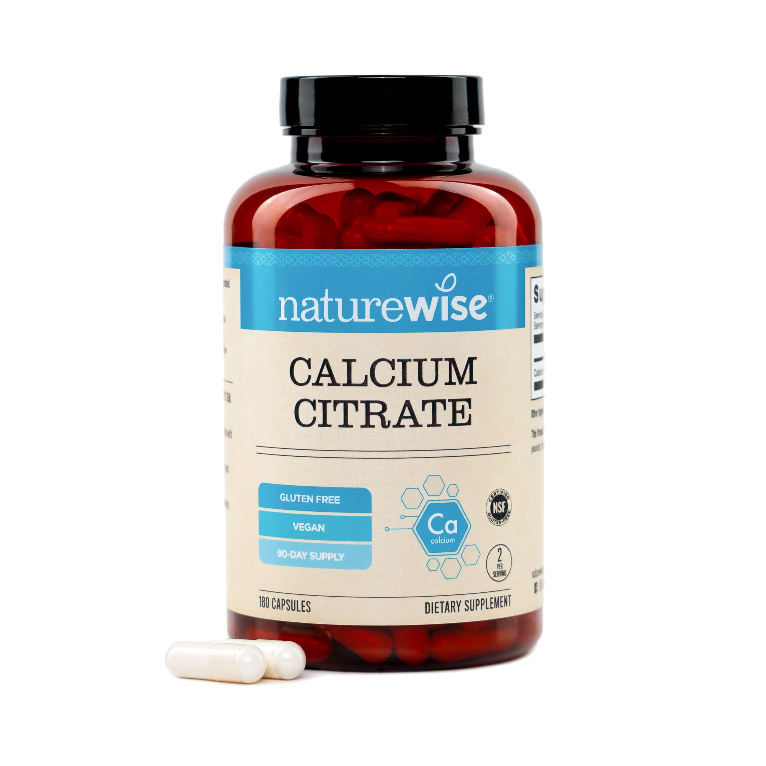 NatureWise Calcium Citrate 300mg Capsules - Supplement for Bone Health - Easy to Digest & Well-Absorb - Vegan, Non-GMO, Gluten-Free - 180 Capsules[90-Day Supply] 180 Count (Pack of 1) 300 MG