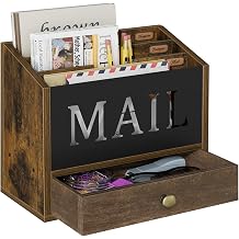 YINMIT Mail Organizer Countertop with 3 Compartments and Drawer, Mail Holder for Desk, Mail Sorter, Mail Organizer Wall Mounted, Countertop Desk Office Accessories Organizer for File Paper Folder