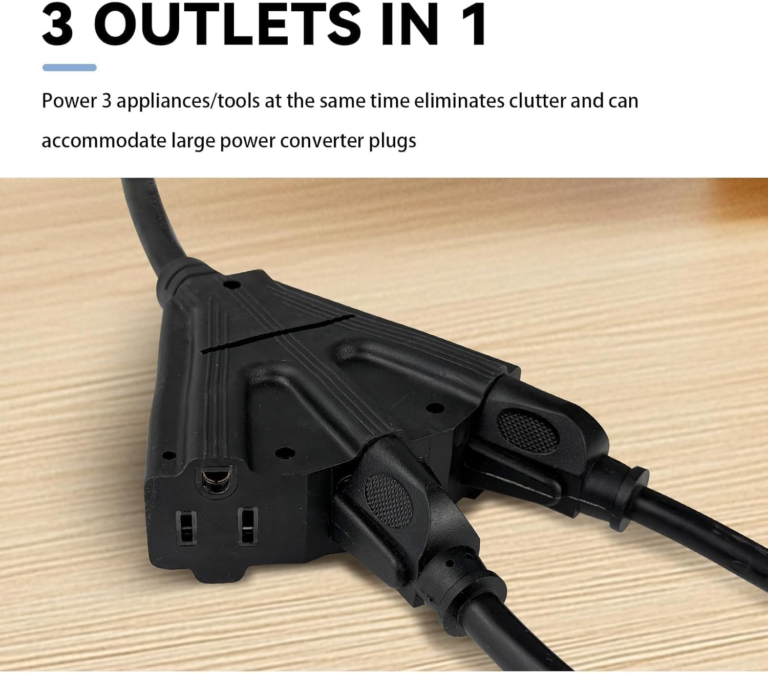 EP 10 FT Outdoor GFCI Extension Cord with LED Lighted 3 Prong Grounded Plug, 14/3 Gauge Extension Cable with 3 Electrical Power Outlets for Multiple Appliances, Black