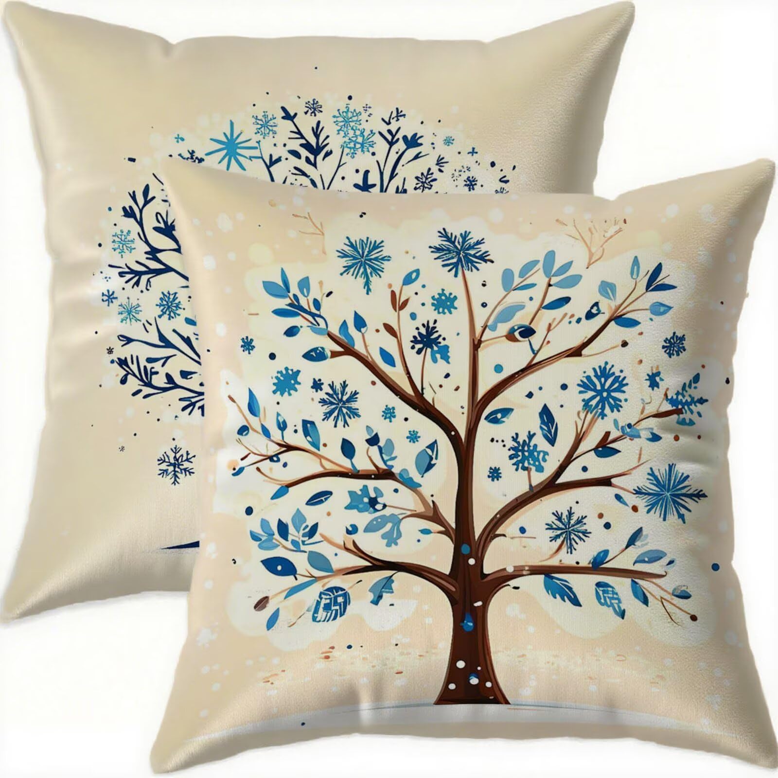 Taies d'oreillers bleu 80x80 cm en velours doux motif arbre pour un intérieur serein