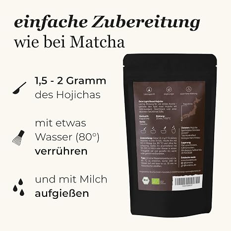 Organic Premium Hojicha Powder in Various Roasting Levels from Japan - Roasted Green Tea Powder 100 g Roasting Level: Light Roast