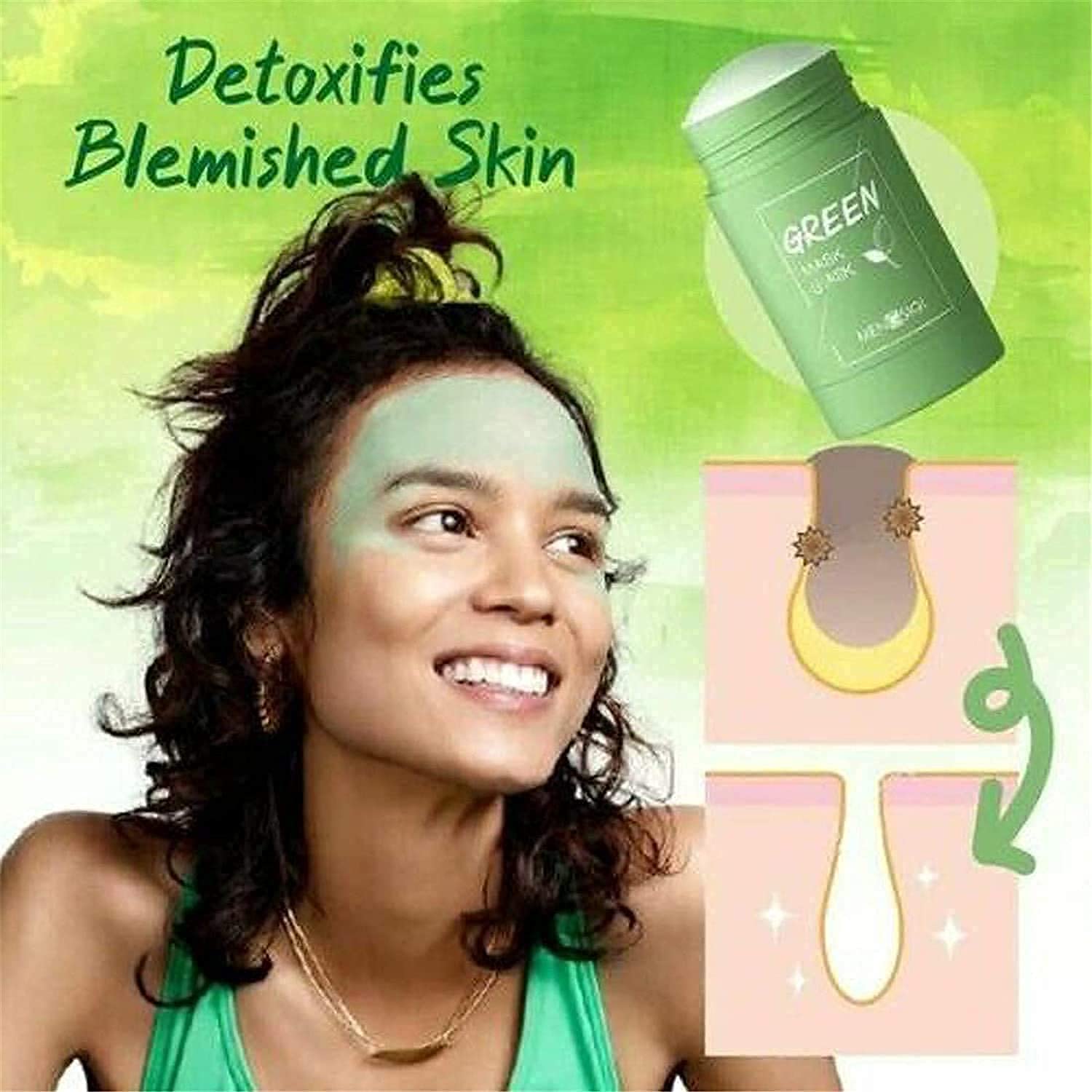 Green Tea Purifying Clay Stick, Deep Clean Pore, Face Moisturizes Oil Control, Soften Dead Cuticle Improves Skin for All Skin Types (40g)