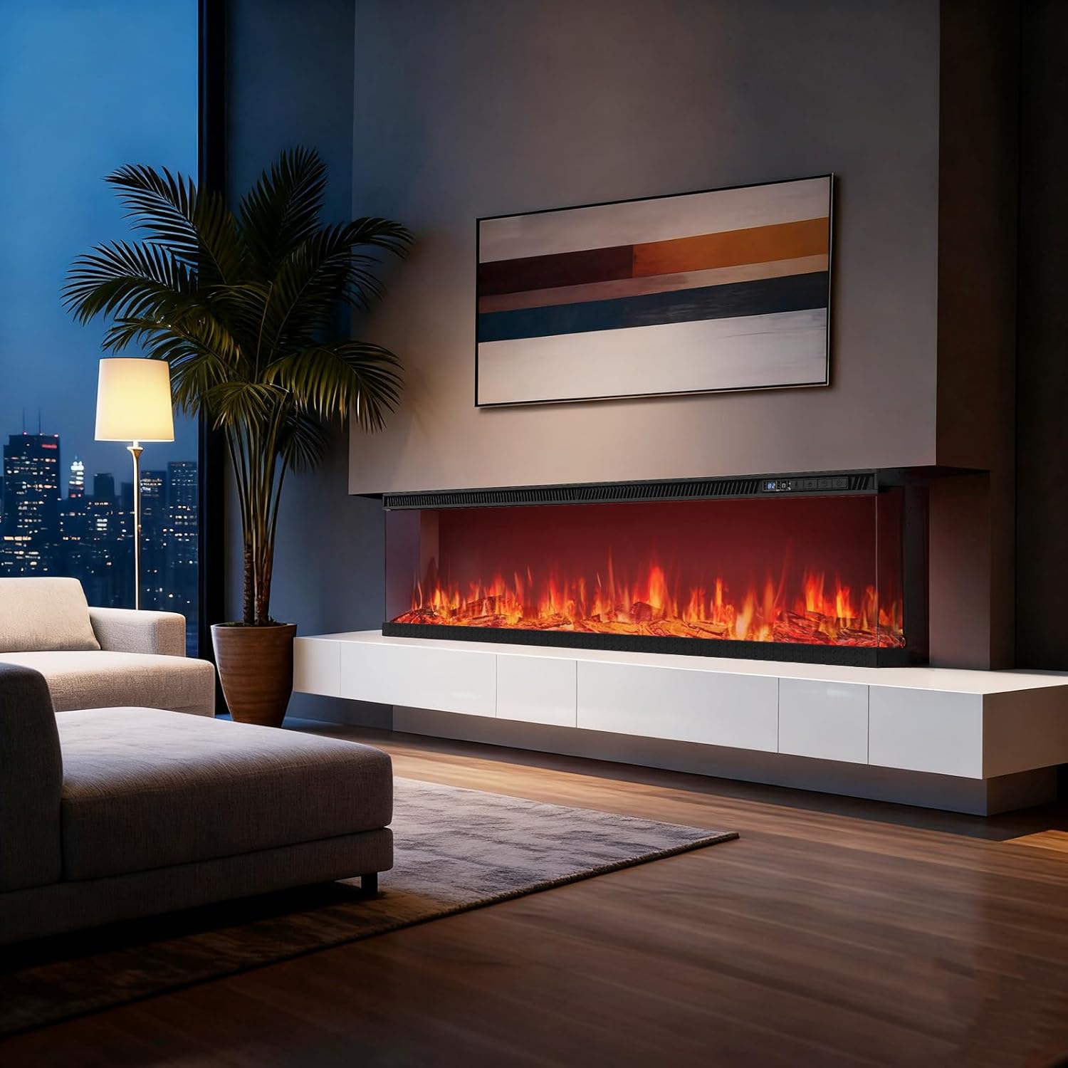 72-inch 3-Sided Wall Mount Electric Fireplace, Recessed & Built-in Design with Wi-Fi/Remote, 1500W Heater, 12 Flame Colors, ETL Listed, for Living Room