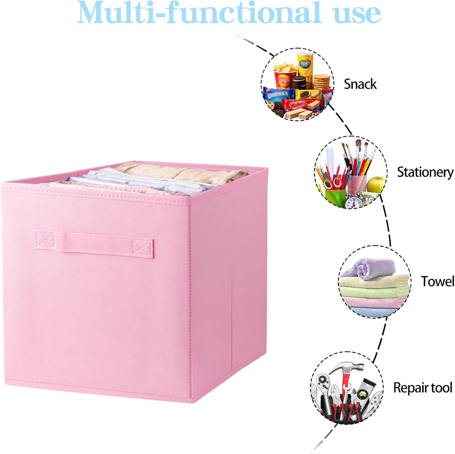 10.5" Collapsible Storage Cubes, Fabric Foldable Storage Bins With Handles | [3Pack] [Pink] [For Organization, Durable Closet Storage Bins with Handles for Shelves, Home, Office, Bedroom Organization]