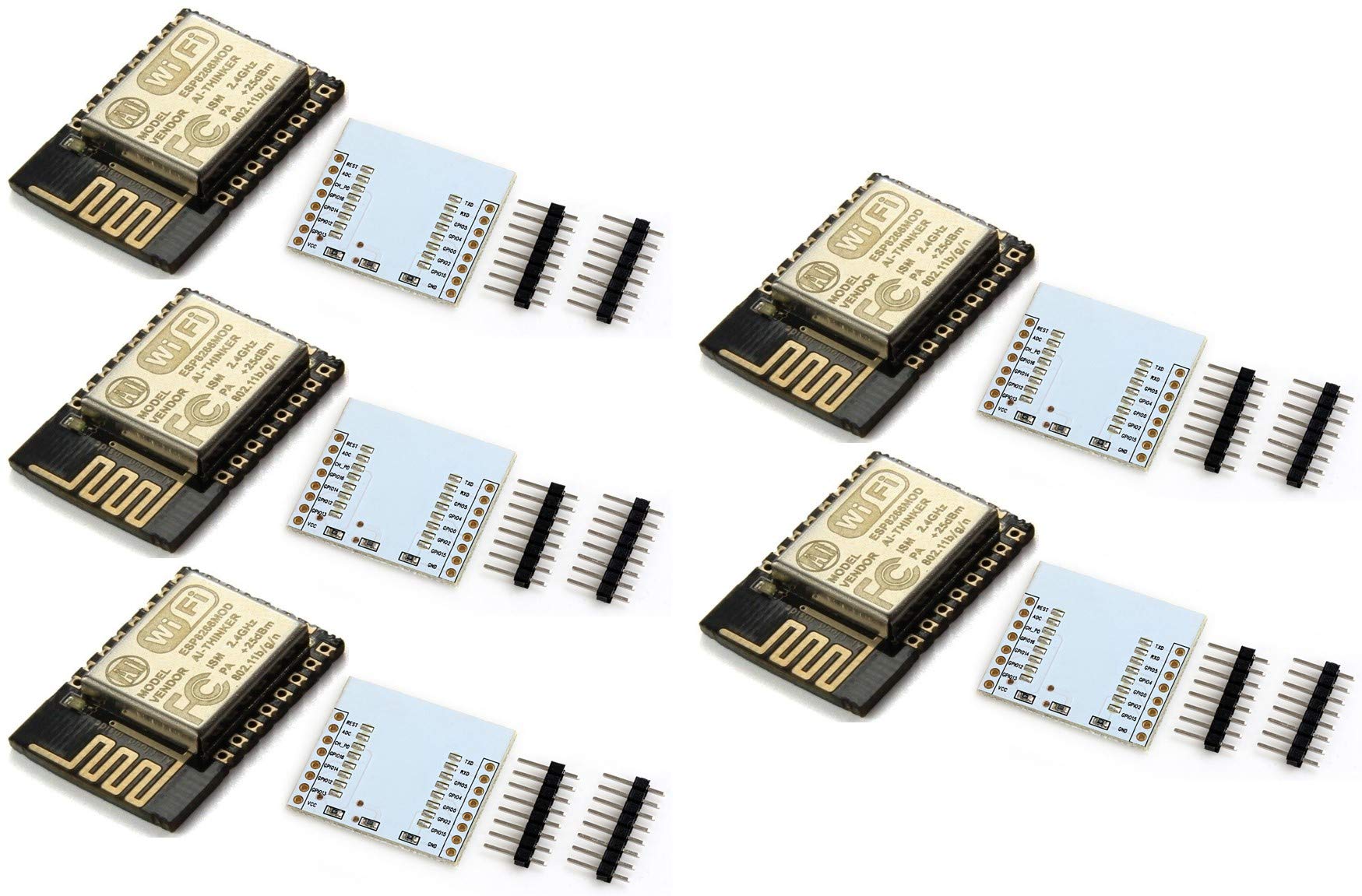 TECNOIOT Pack of 5 ESP-12E ESP12E ESP8266 Extended Version Serial WiFi + Plate Extension