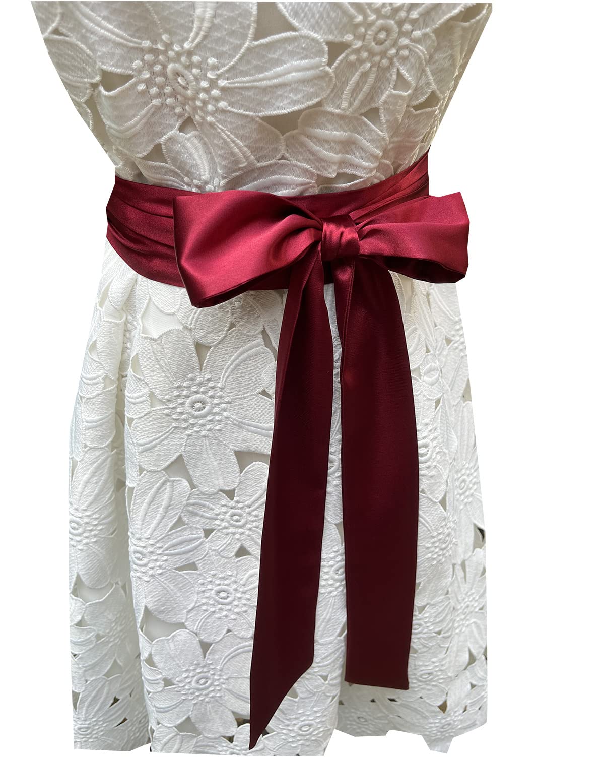 LORDRIE Wedding Satin Sash Bridal Belts For Special Occasion Dresses, Burgundy, Medium