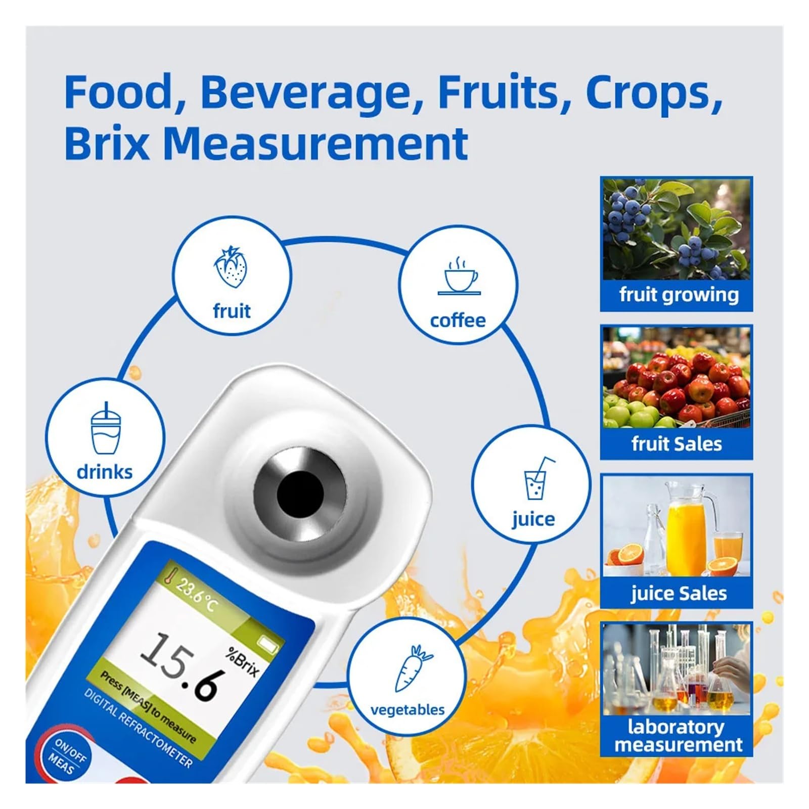 Probador Brix de rango 0-35%, refractómetro Digital Brix for prueba de contenido de azúcar for bebidas, zumo de frutas Respuesta Rápida(0-55 Brix)