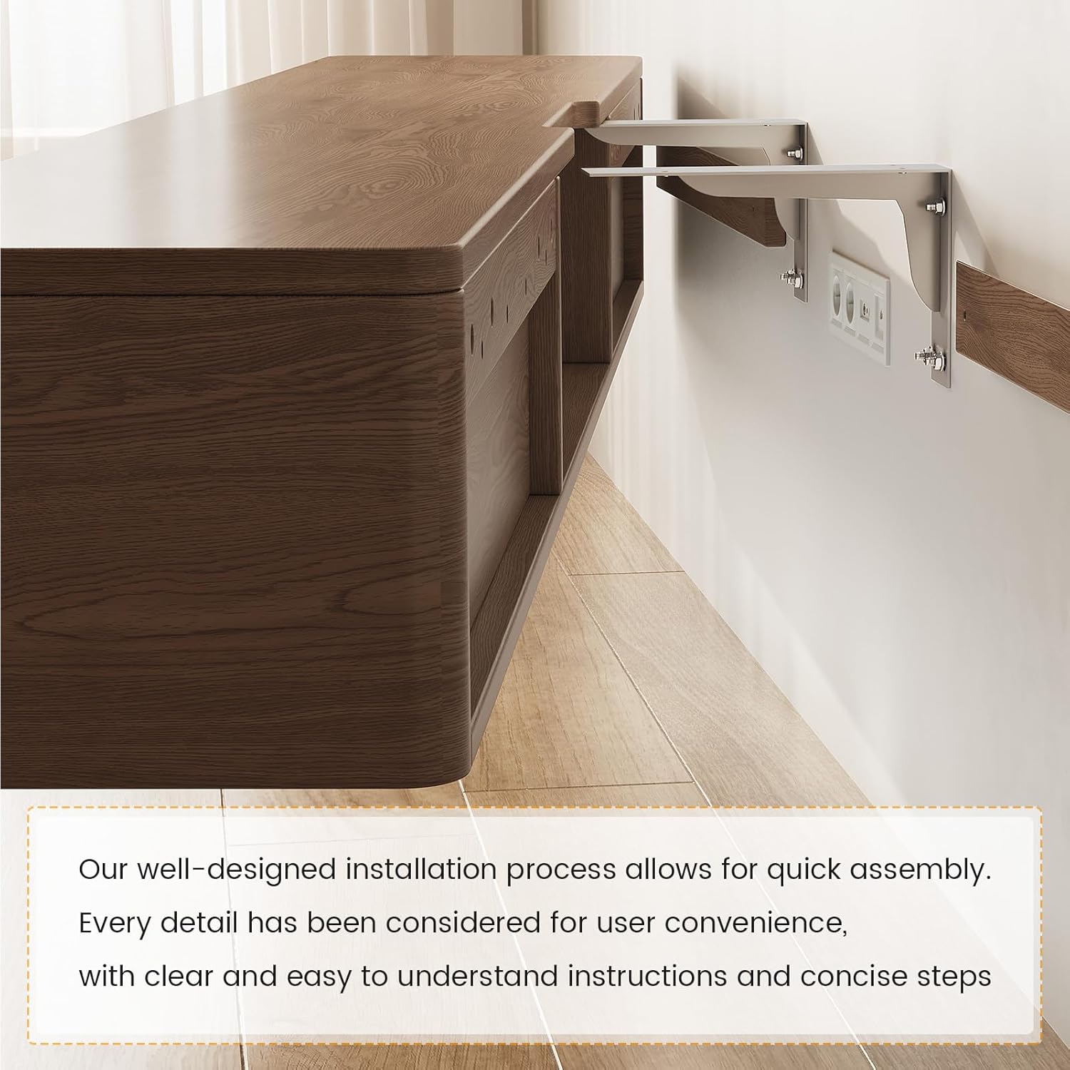 Guyii 67.32" Walnut Floating TV Stand, Minimalist Wall-Mounted TV Cabinet, Modern Television Stand with 3 Drawers, Fits TVs from 55" to 80", TV Console Cabinet for Living Room - Image 6